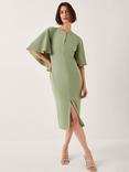 Monsoon Cassandra Cape Sleeve Midi Dress, Sage