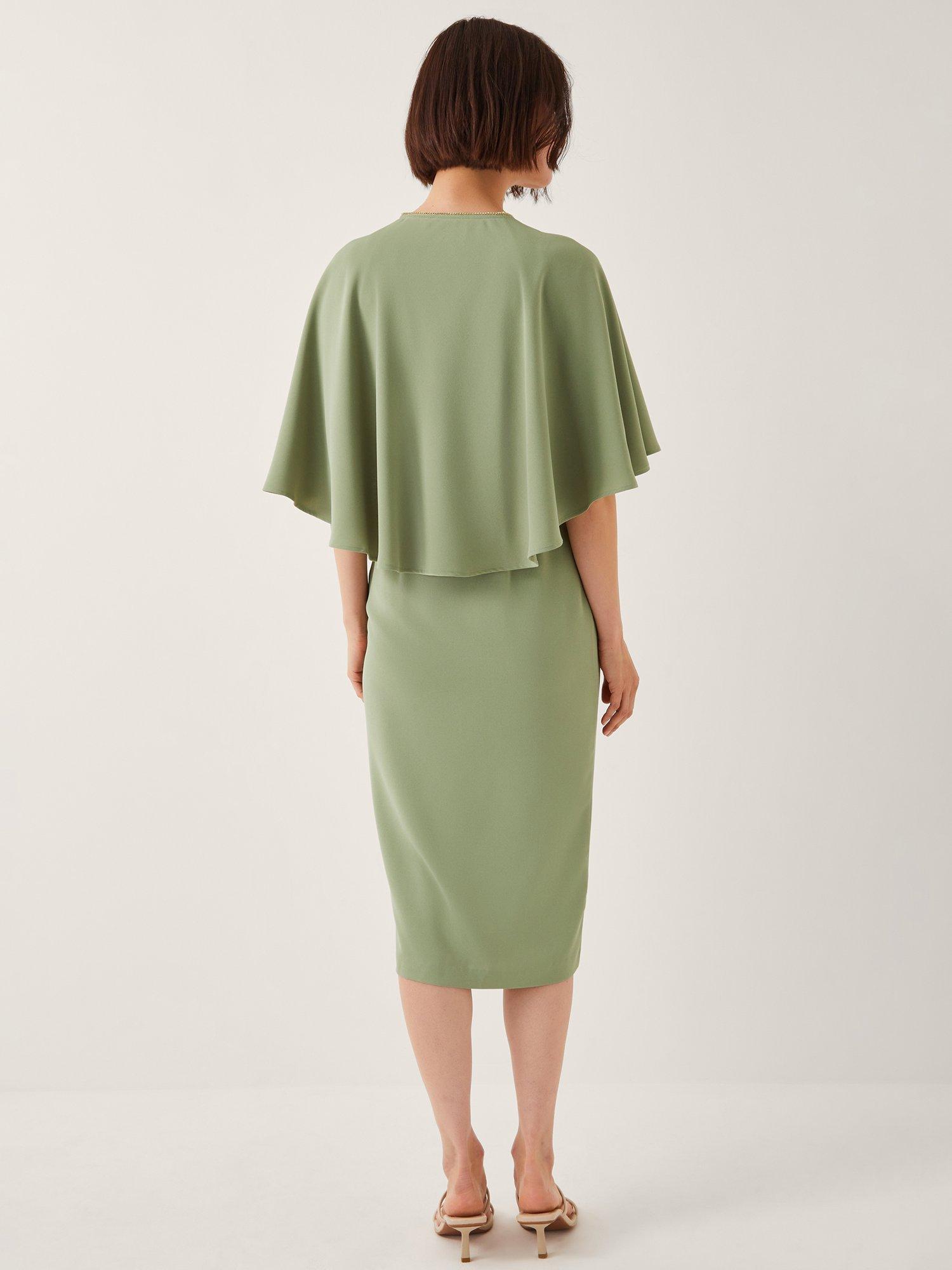Product image 2 of 5, which shows Monsoon Cassandra Cape Sleeve Midi Dress, Sage, 8