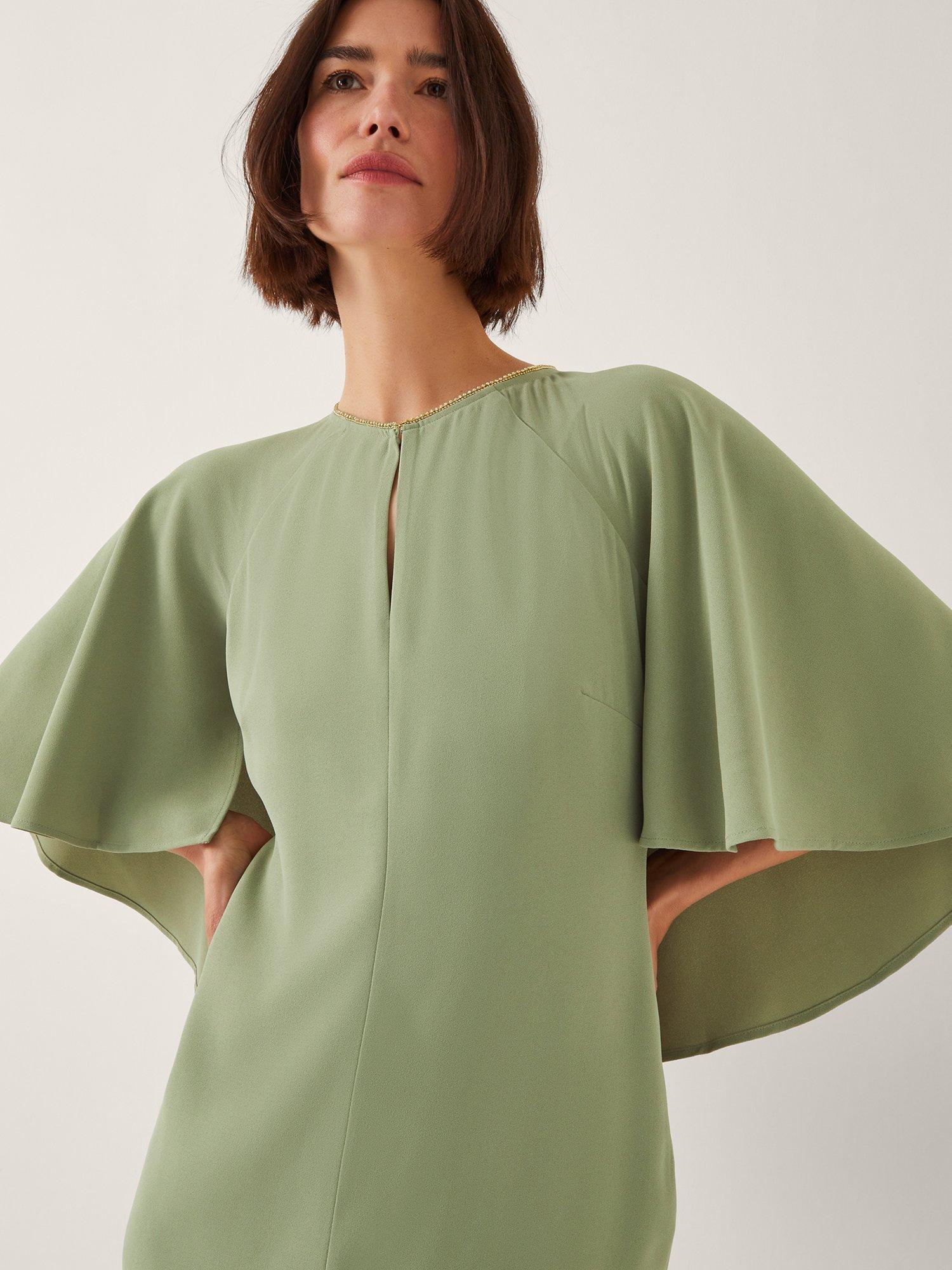 Product image 5 of 5, which shows Monsoon Cassandra Cape Sleeve Midi Dress, Sage, 8