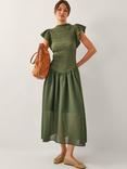 Monsoon Dee Drop Waist Midi Dress, Khaki