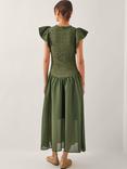 Monsoon Dee Drop Waist Midi Dress, Khaki