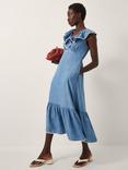 Monsoon Dottie Ruffle Midi Dress, Blue