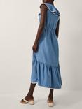 Monsoon Dottie Ruffle Midi Dress, Blue