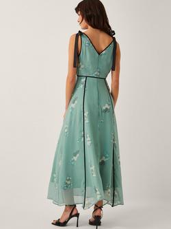 Monsoon  Giselle Floral Print Bow Midi Dress, Sage - view 2, Sage