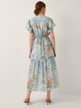 Monsoon Jesse V-Neck Floral Midi Dress, Pale Blue