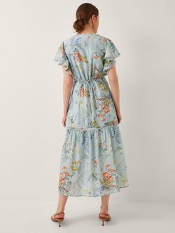 Monsoon Jesse V-Neck Floral Midi Dress, Pale Blue - view 2, Pale Blue