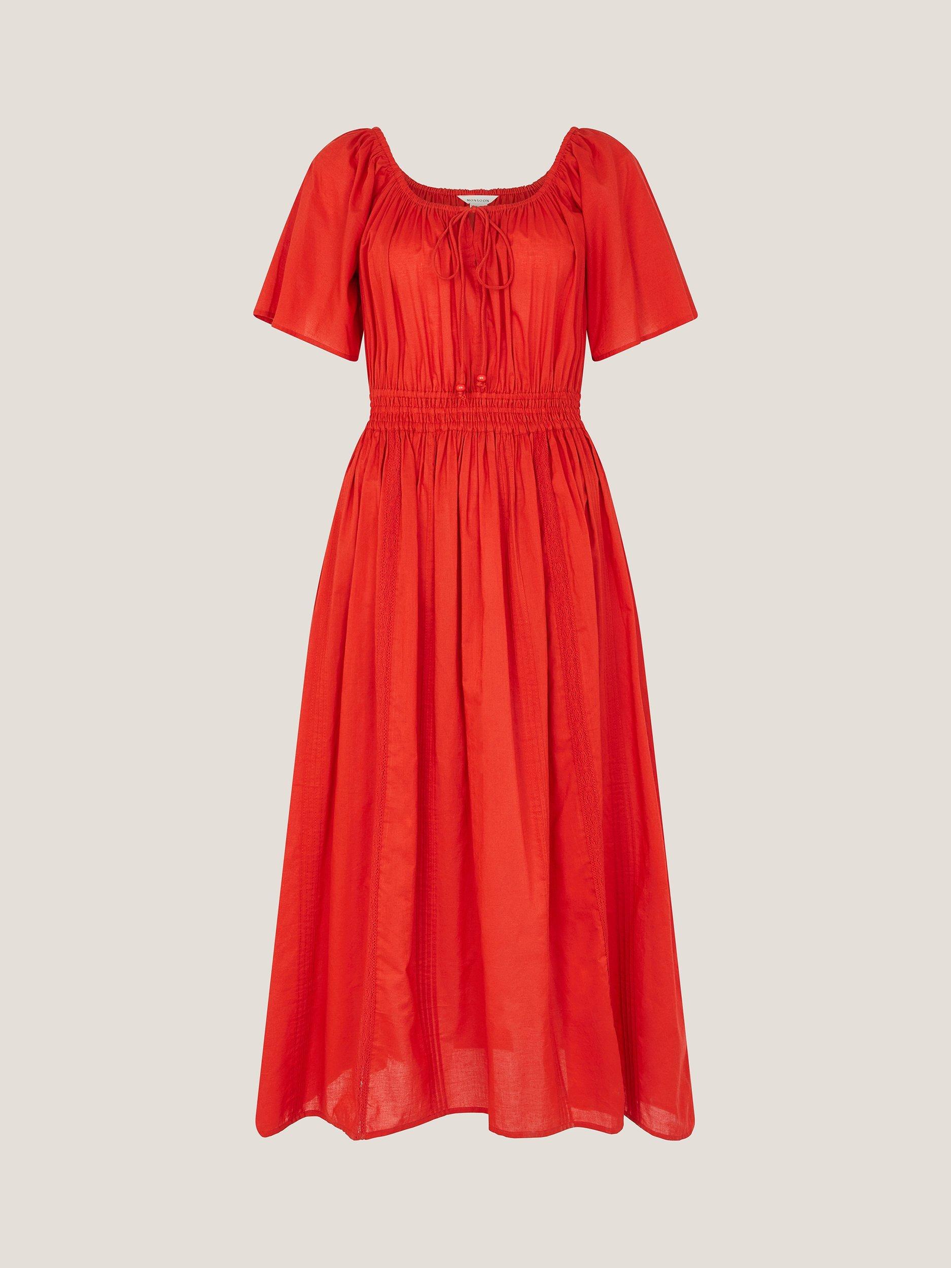Product image 3 of 5, which shows Monsoon Lane Milkmaid Tiered Midi Dress, Rust, S