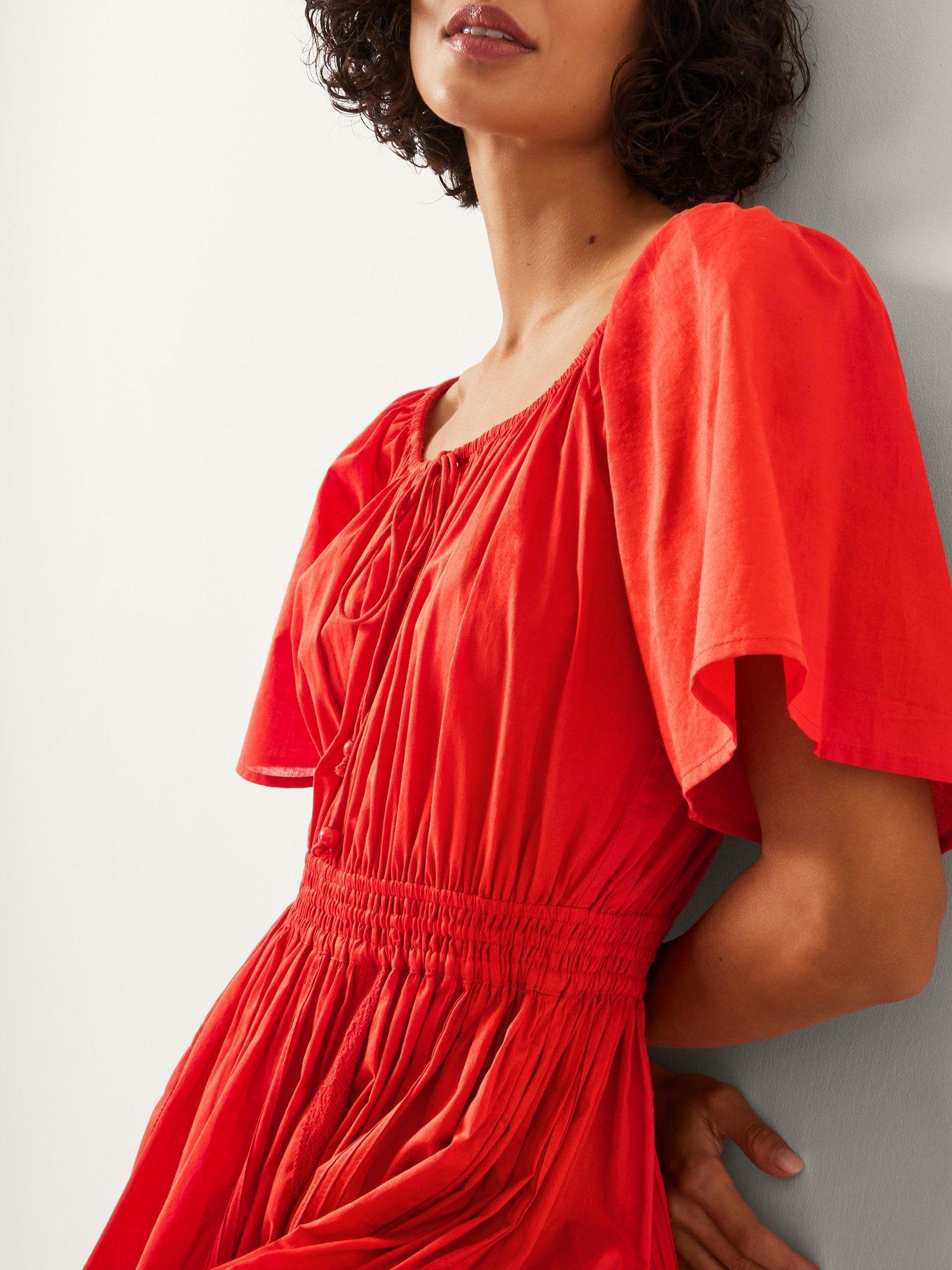 Product image 5 of 5, which shows Monsoon Lane Milkmaid Tiered Midi Dress, Rust, S