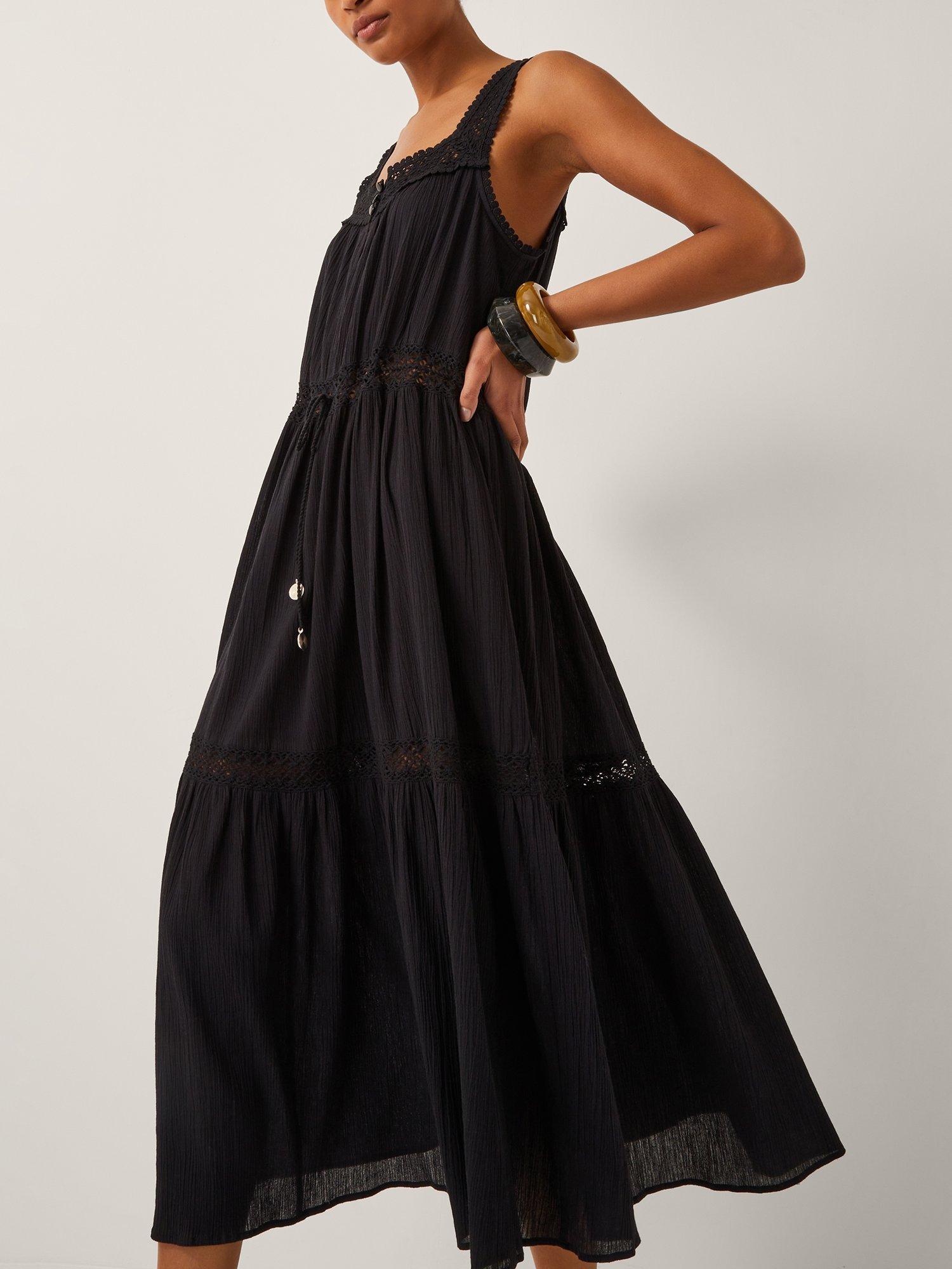 Product image 5 of 5, which shows Monsoon Maddi Embroidered Midi Dress, Black, S