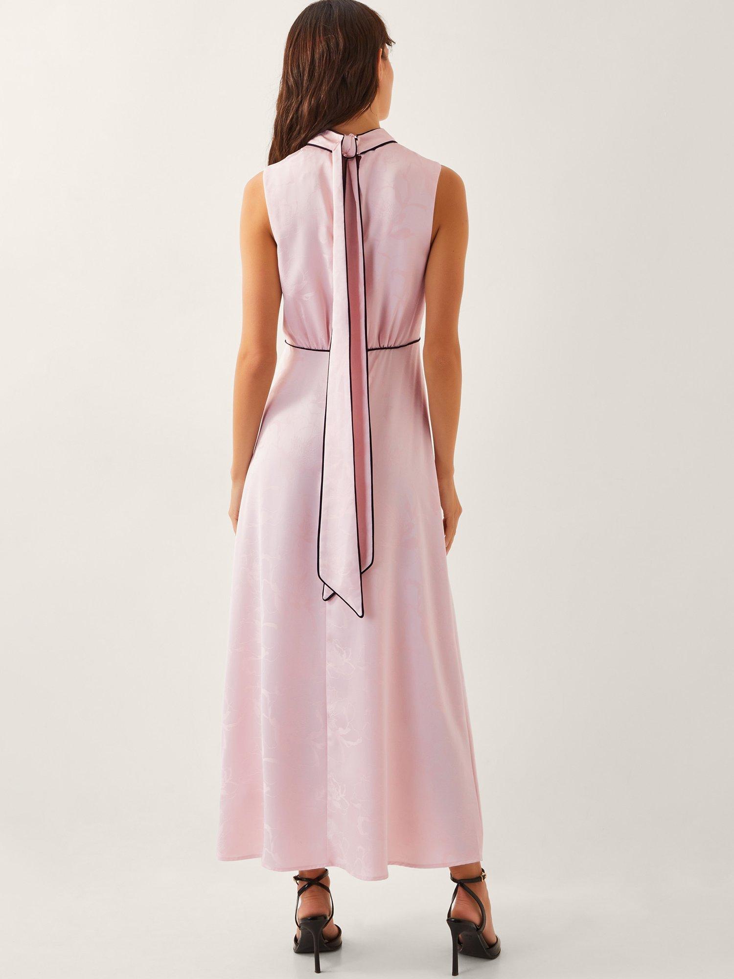 Product image 2 of 5, which shows Monsoon Maeve Sleeveless Satin Midi Dress, Pink, 8