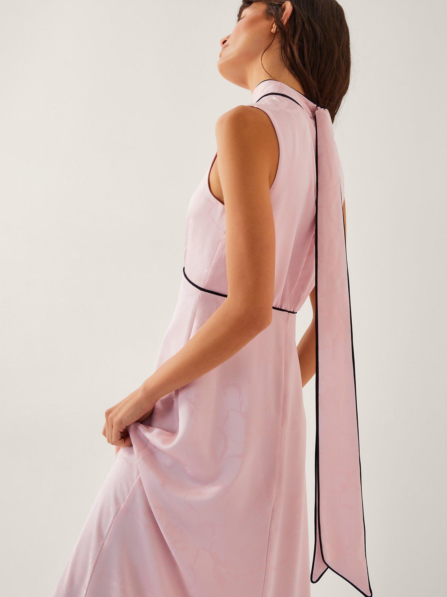 Product image 4 of 5, which shows Monsoon Maeve Sleeveless Satin Midi Dress, Pink, 8
