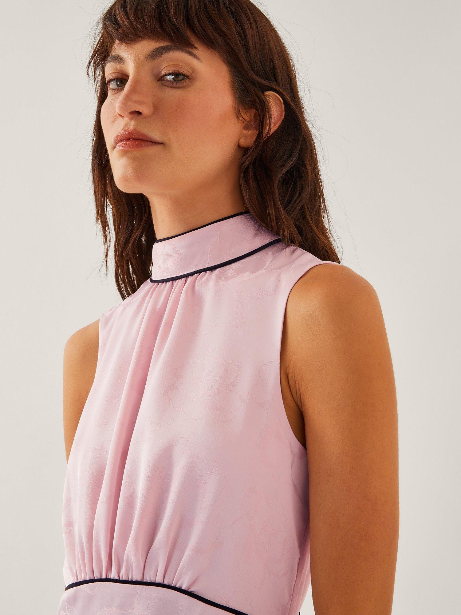 Product image 5 of 5, which shows Monsoon Maeve Sleeveless Satin Midi Dress, Pink, 8
