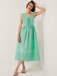 Monsoon Sadie Tie Broderie Midi Dress, Sea Green