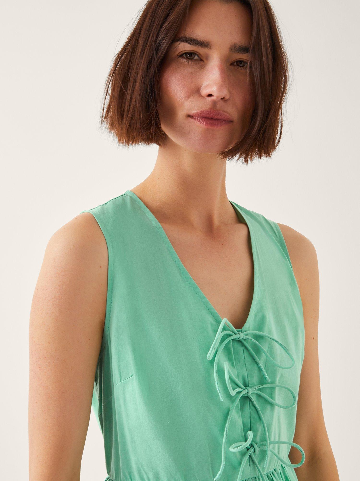 Product image 5 of 5, which shows Monsoon Sadie Tie Broderie Midi Dress, Sea Green, S