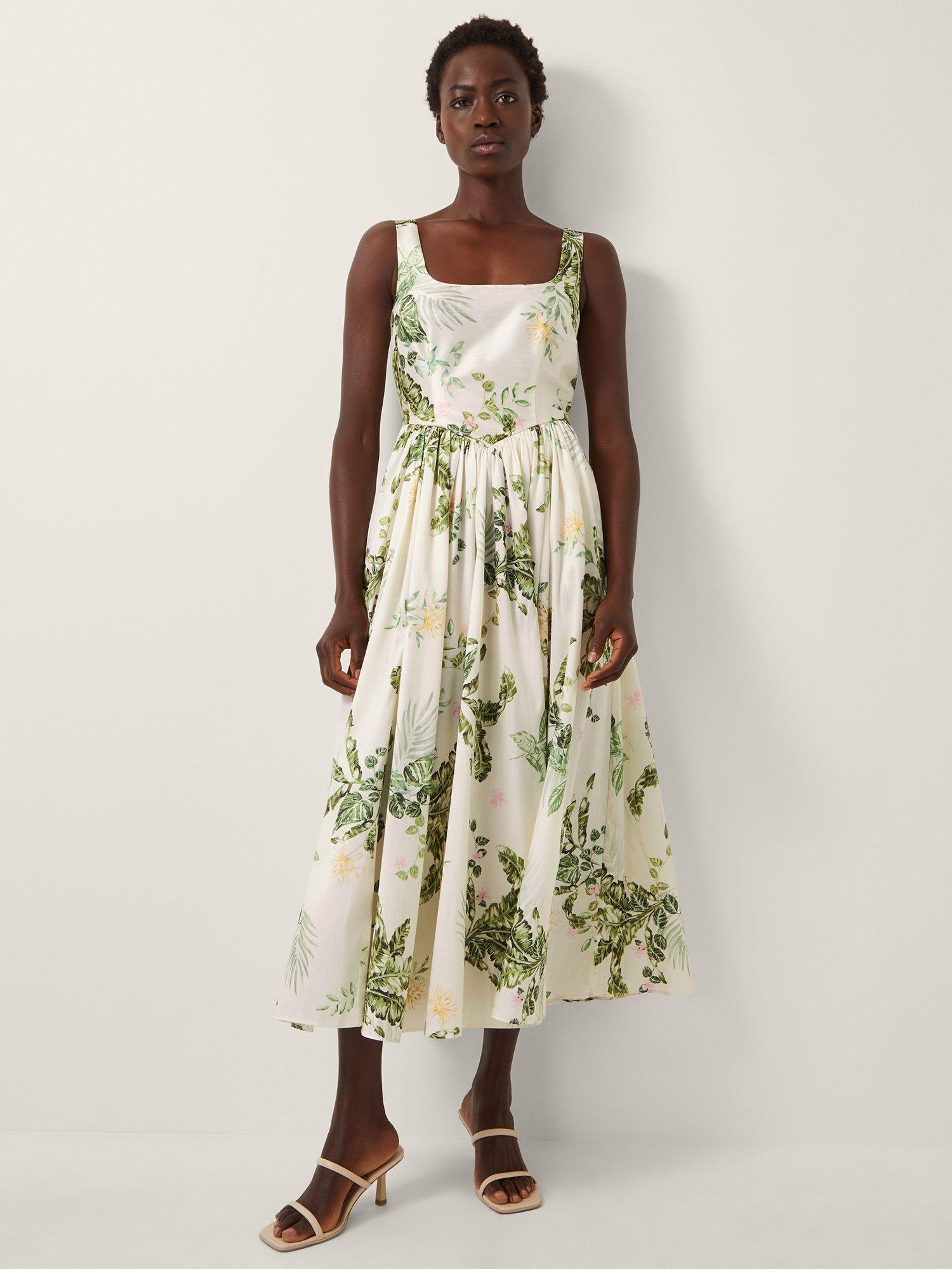 Product image 1 of 5, which shows Monsoon Sicily Floral Midi Dress, Cream/Multi, 8