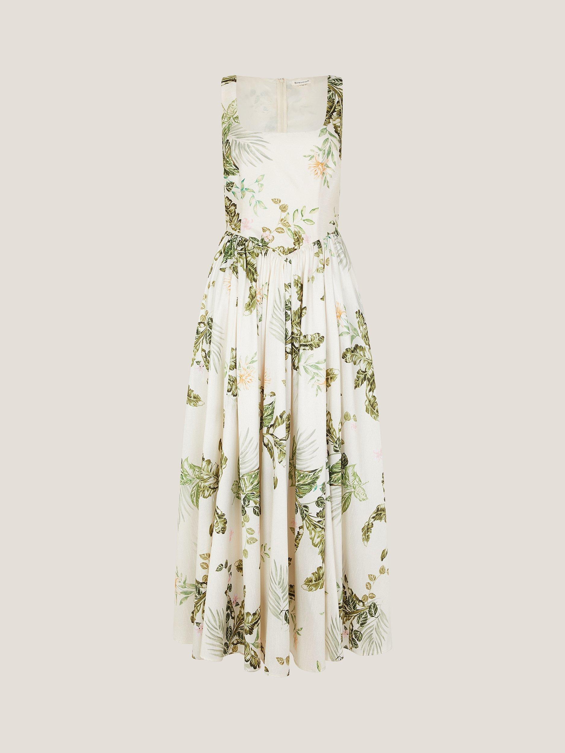 Product image 4 of 5, which shows Monsoon Sicily Floral Midi Dress, Cream/Multi, 8