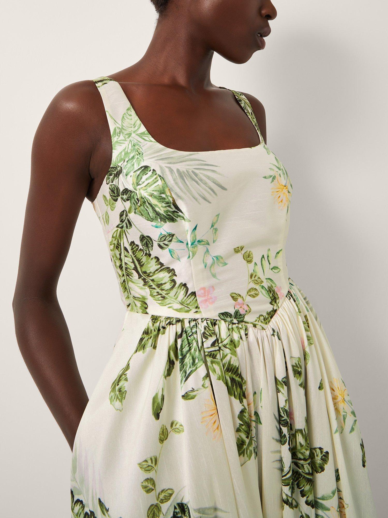 Product image 5 of 5, which shows Monsoon Sicily Floral Midi Dress, Cream/Multi, 8