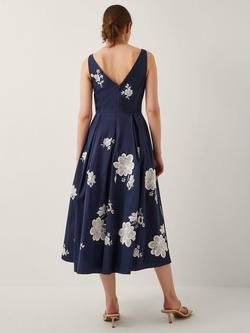 Monsoon Sicily Embroidered Floral Midi Dress, Navy - view 2, Navy