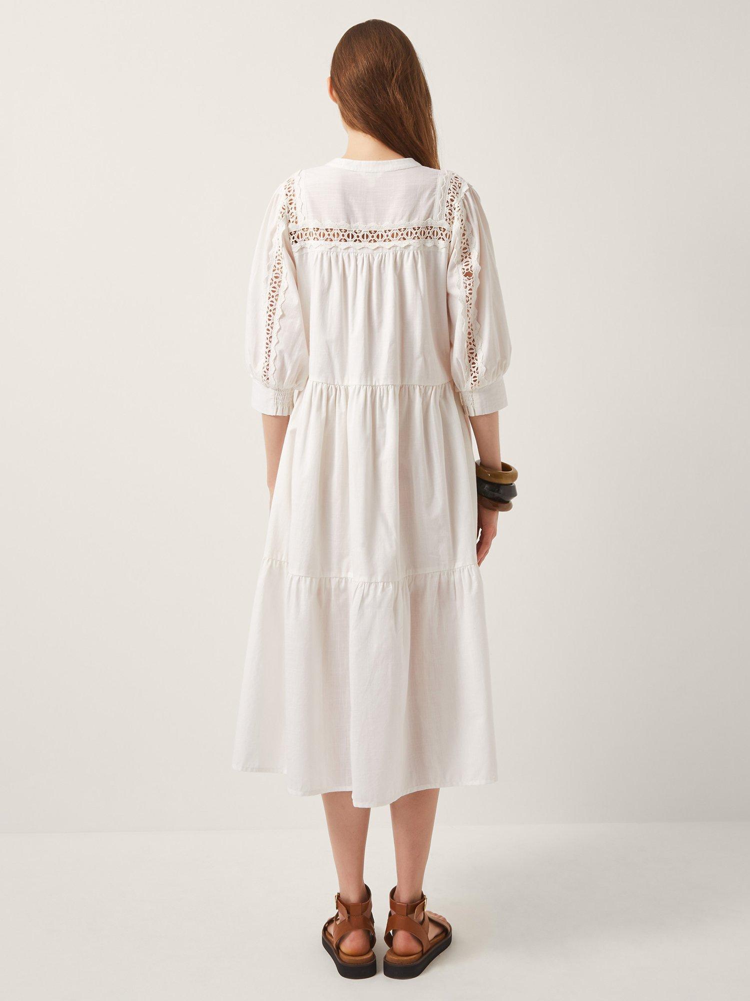 Product image 2 of 4, which shows Monsoon Tillie Cutwork Tiered Midi Dress, Ivory, S
