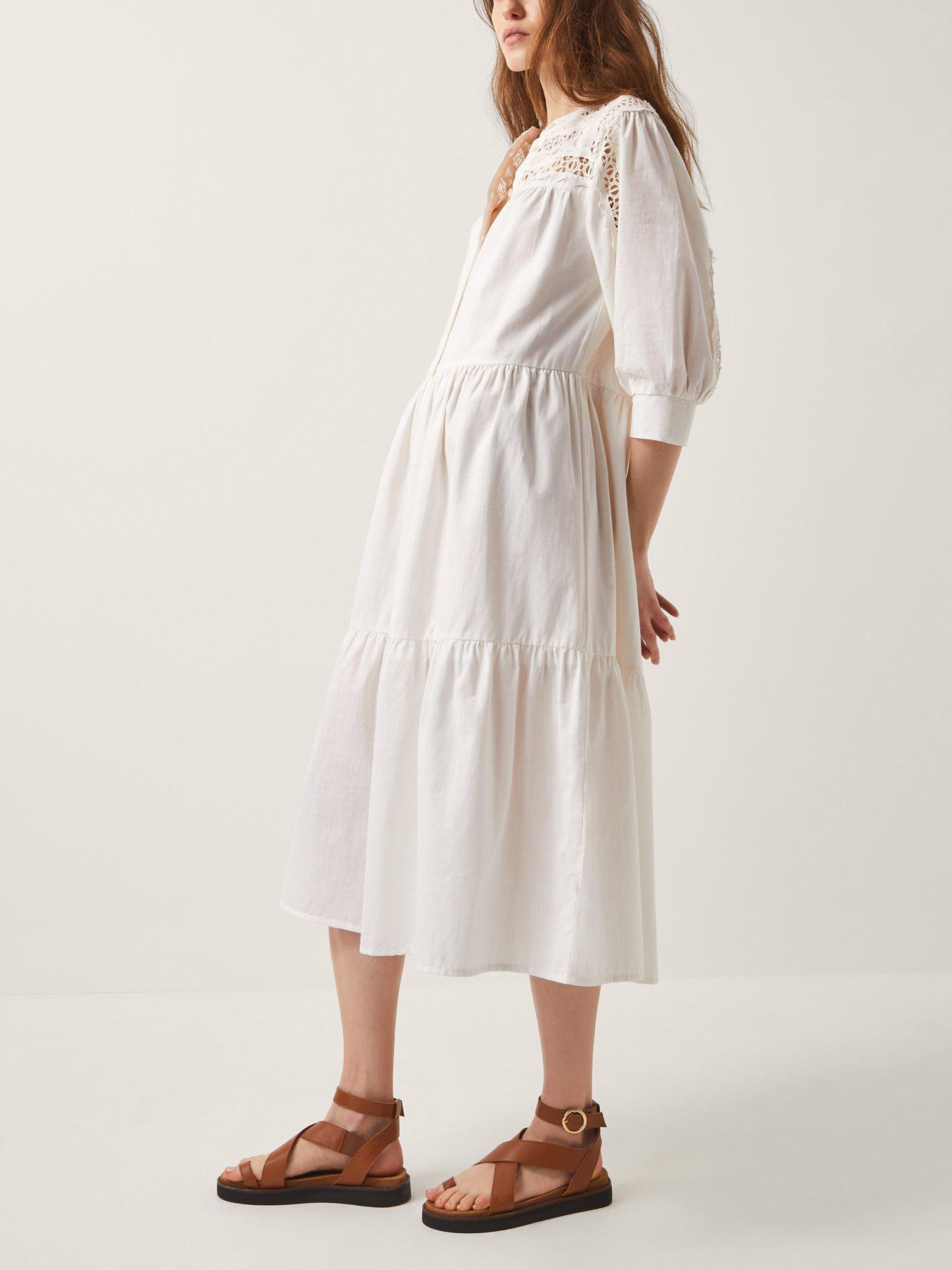 Product image 3 of 4, which shows Monsoon Tillie Cutwork Tiered Midi Dress, Ivory, S