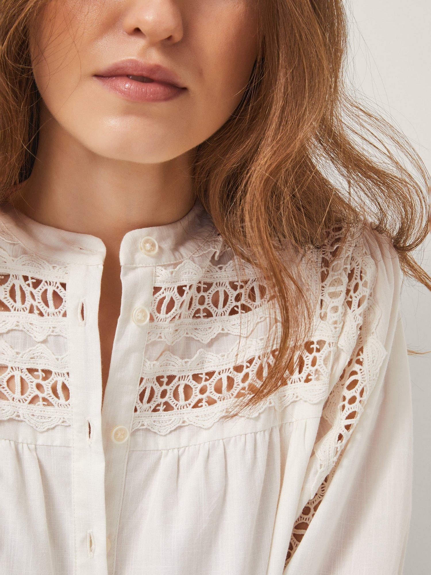 Product image 4 of 4, which shows Monsoon Tillie Cutwork Tiered Midi Dress, Ivory, S
