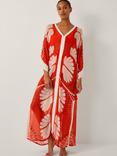 Monsoon Nara Leaf Print Kaftan, Rust