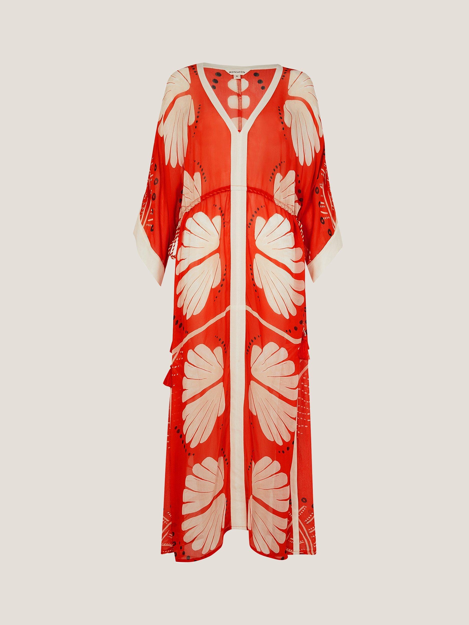 Product image 3 of 5, which shows Monsoon Nara Leaf Print Kaftan, Rust, S