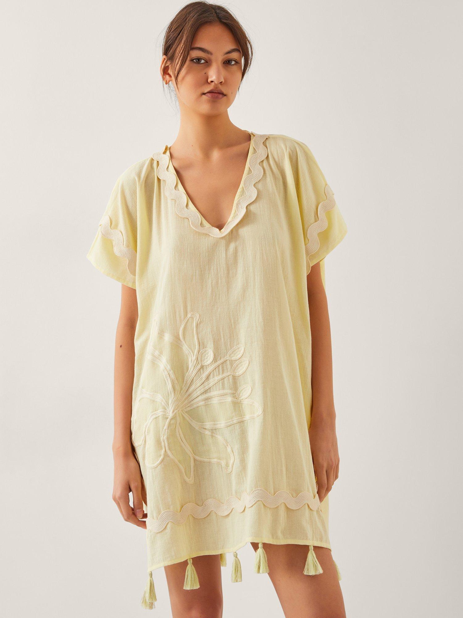 Product image 1 of 5, which shows Monsoon Suzie Tassel Kaftan, Yellow, L