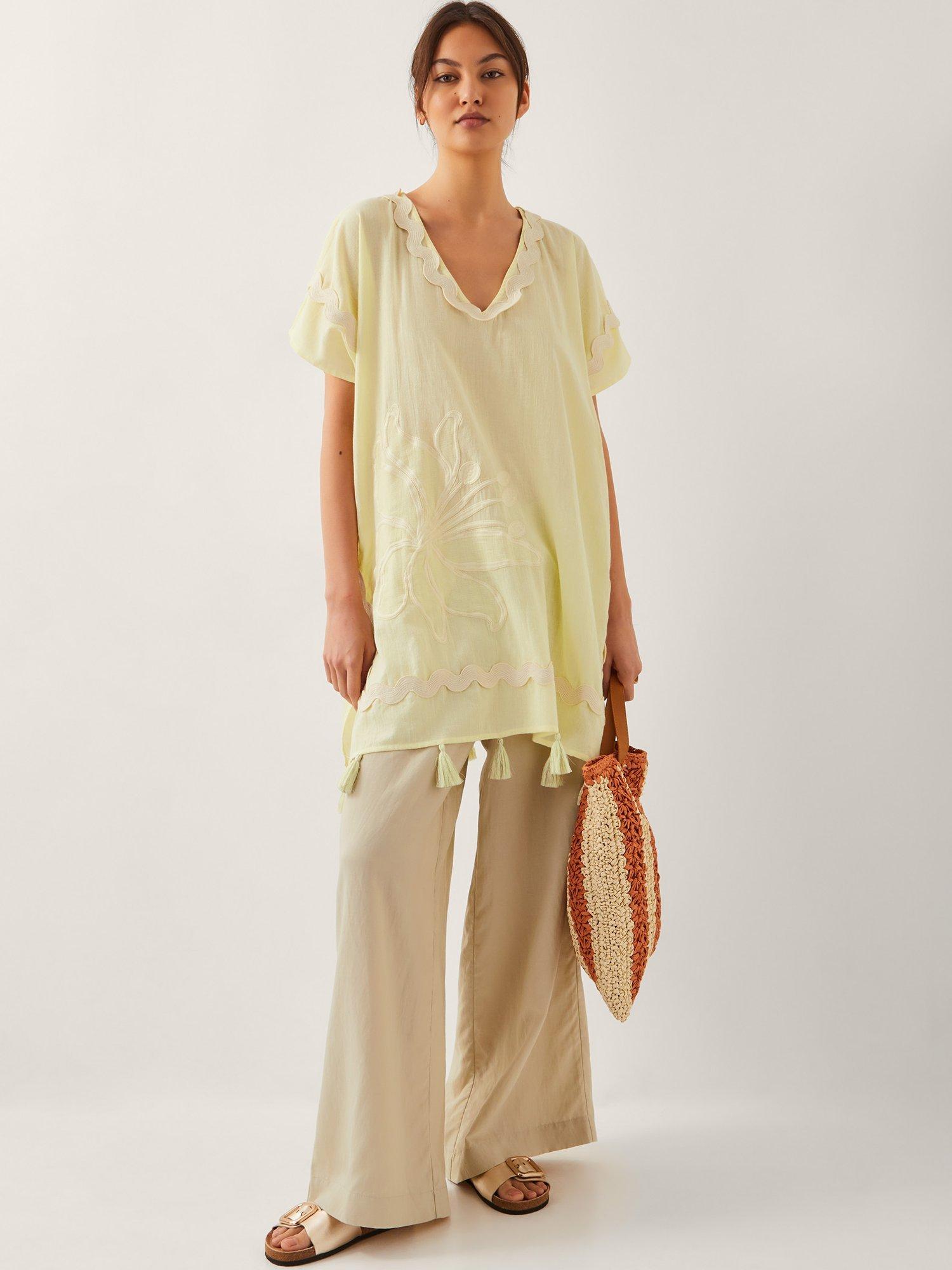 Product image 3 of 5, which shows Monsoon Suzie Tassel Kaftan, Yellow, L