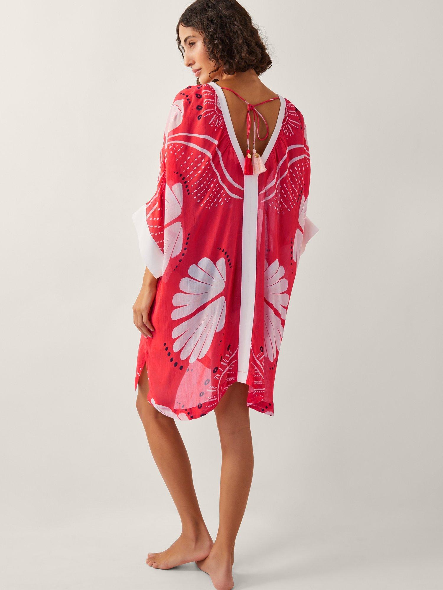 Product image 2 of 5, which shows Monsoon Nara Shell Print Mini Kaftan, Rust, S