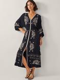 Monsoon Sophia Suns Kaftan Dress, Black