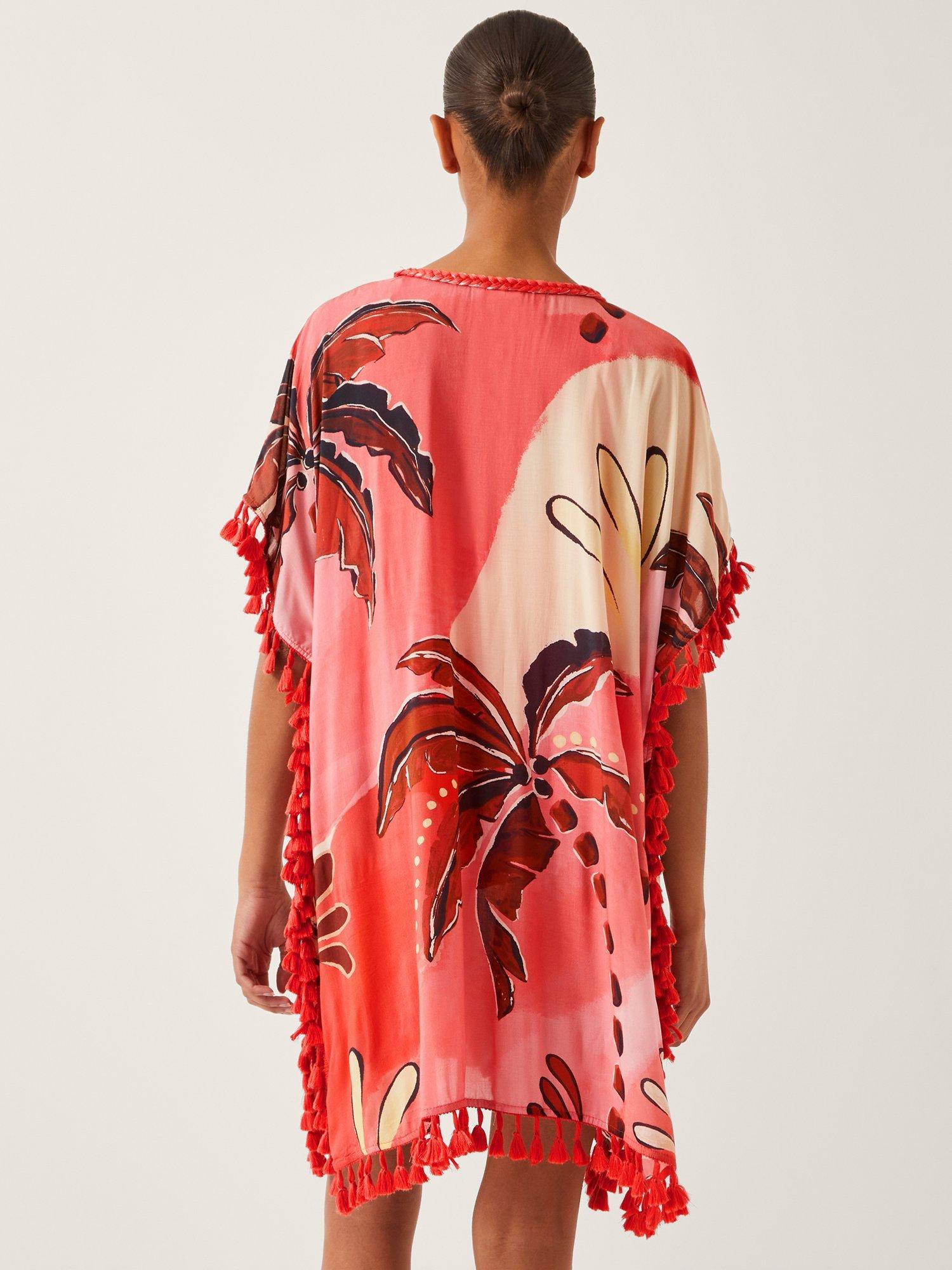 Product image 2 of 5, which shows Monsoon Alex Palm Tassel Mini Kaftan, Rust, S