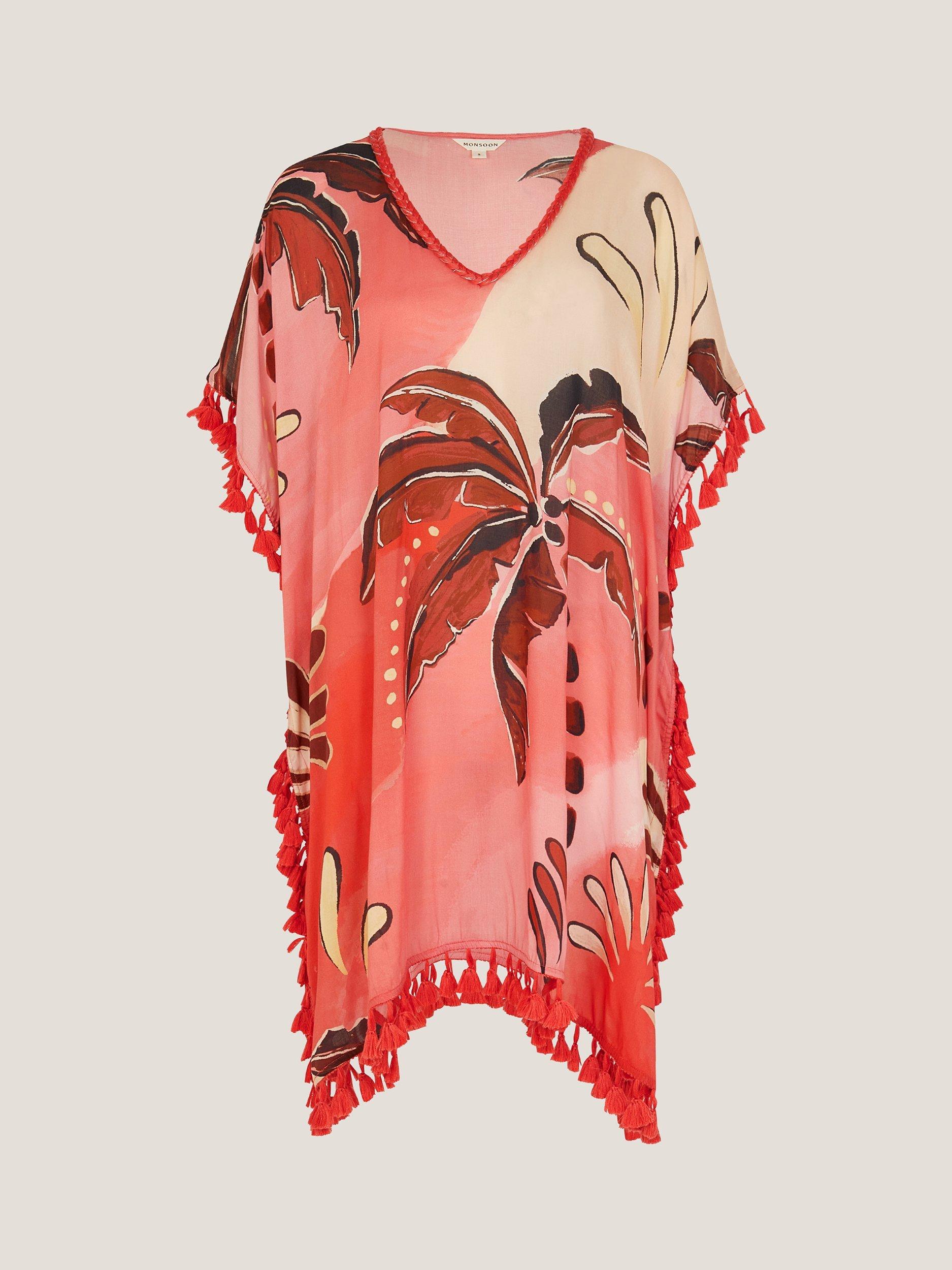 Product image 3 of 5, which shows Monsoon Alex Palm Tassel Mini Kaftan, Rust, S