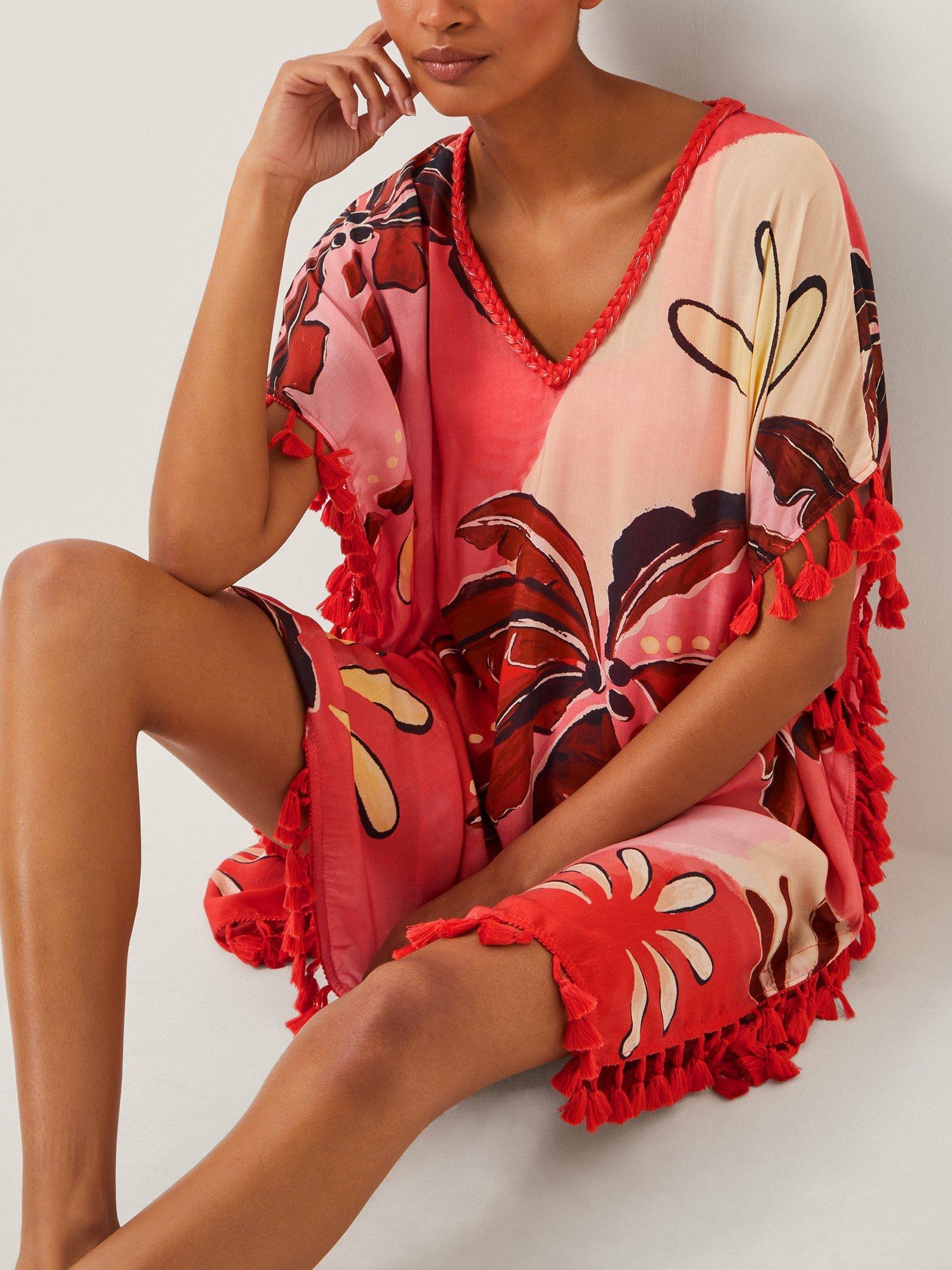 Product image 4 of 5, which shows Monsoon Alex Palm Tassel Mini Kaftan, Rust, S