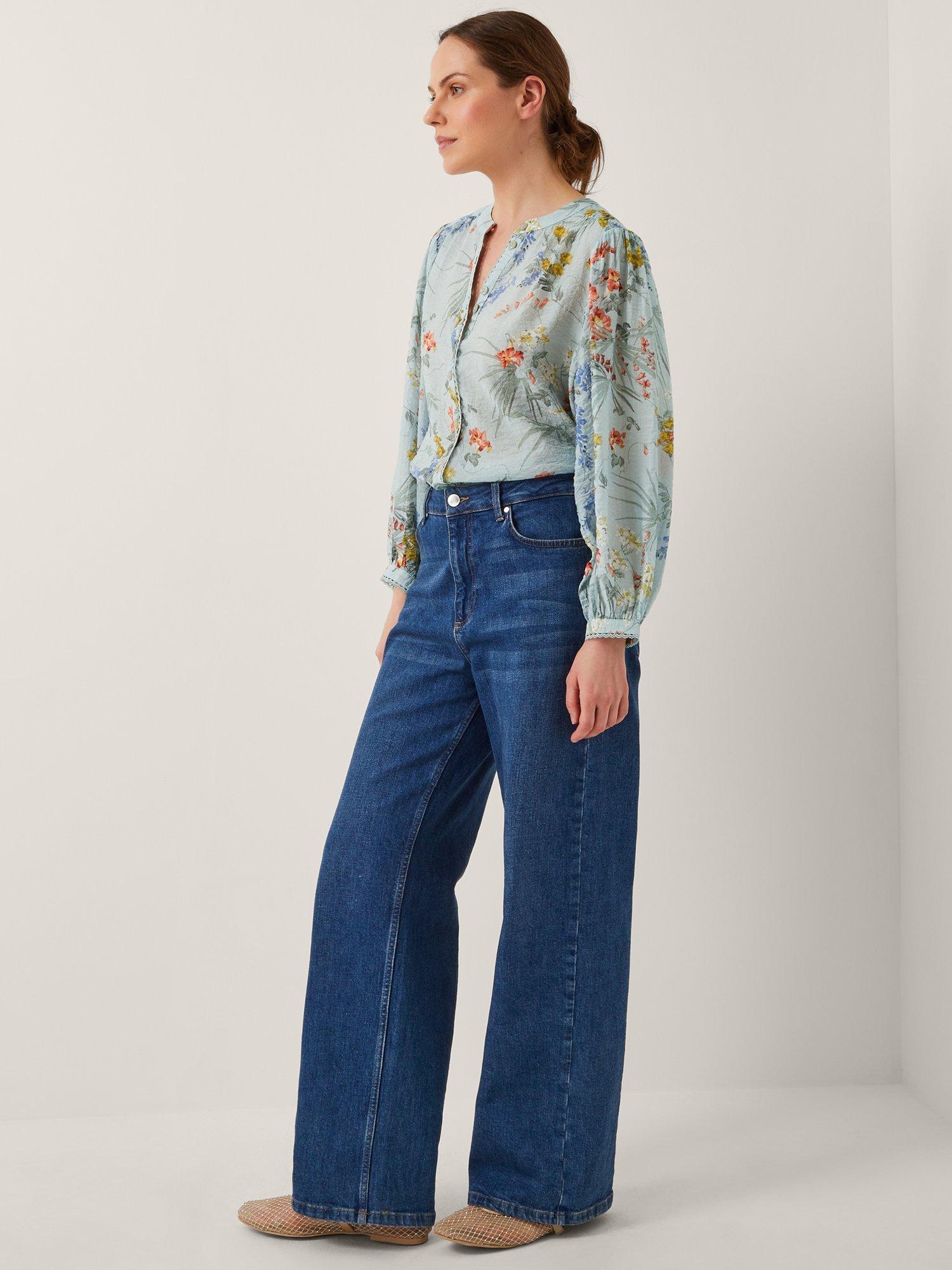 Product image 1 of 5, which shows Monsoon Jesse Floral Print Blouse, Pale Blue, S