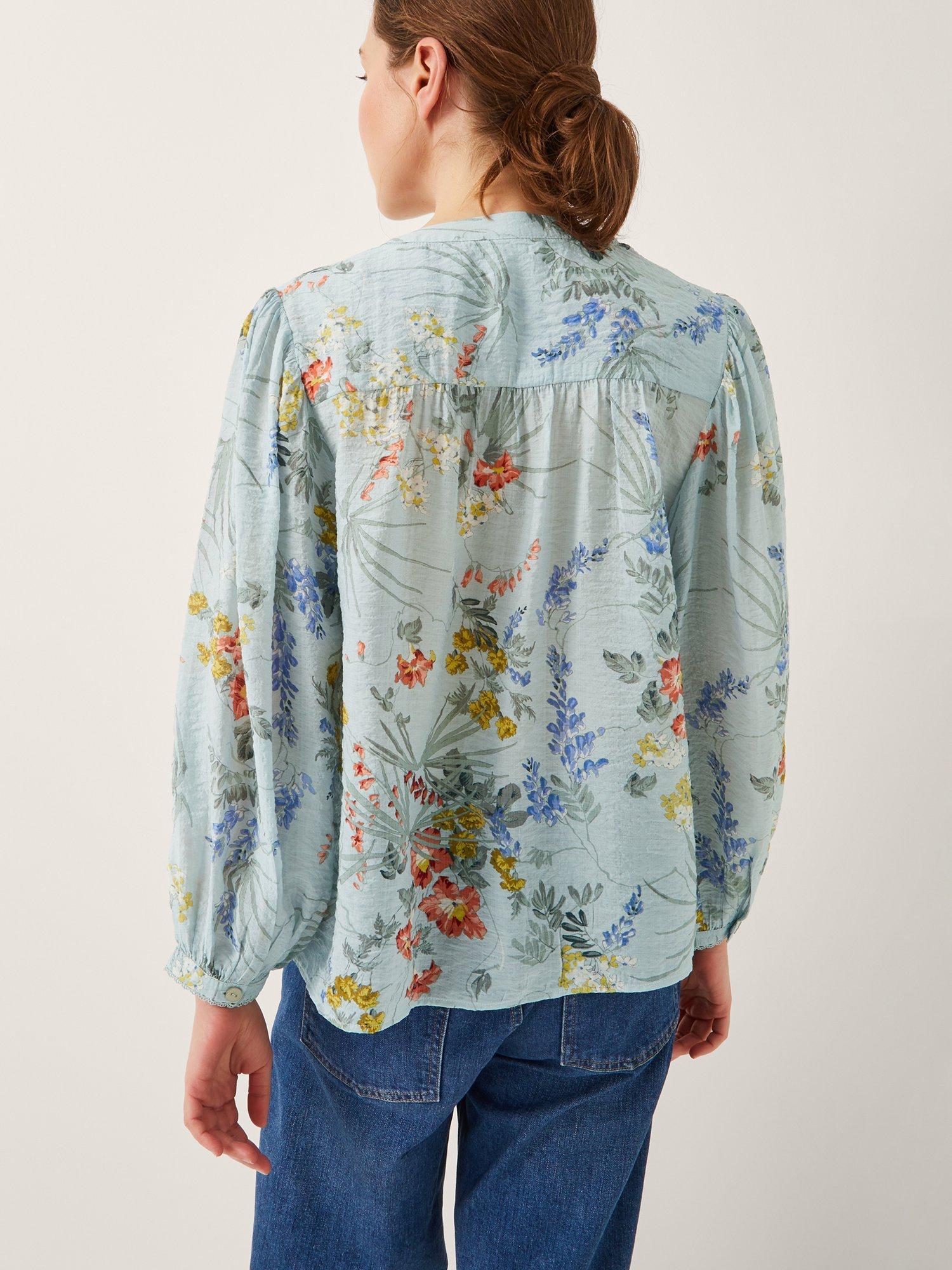 Product image 2 of 5, which shows Monsoon Jesse Floral Print Blouse, Pale Blue, S