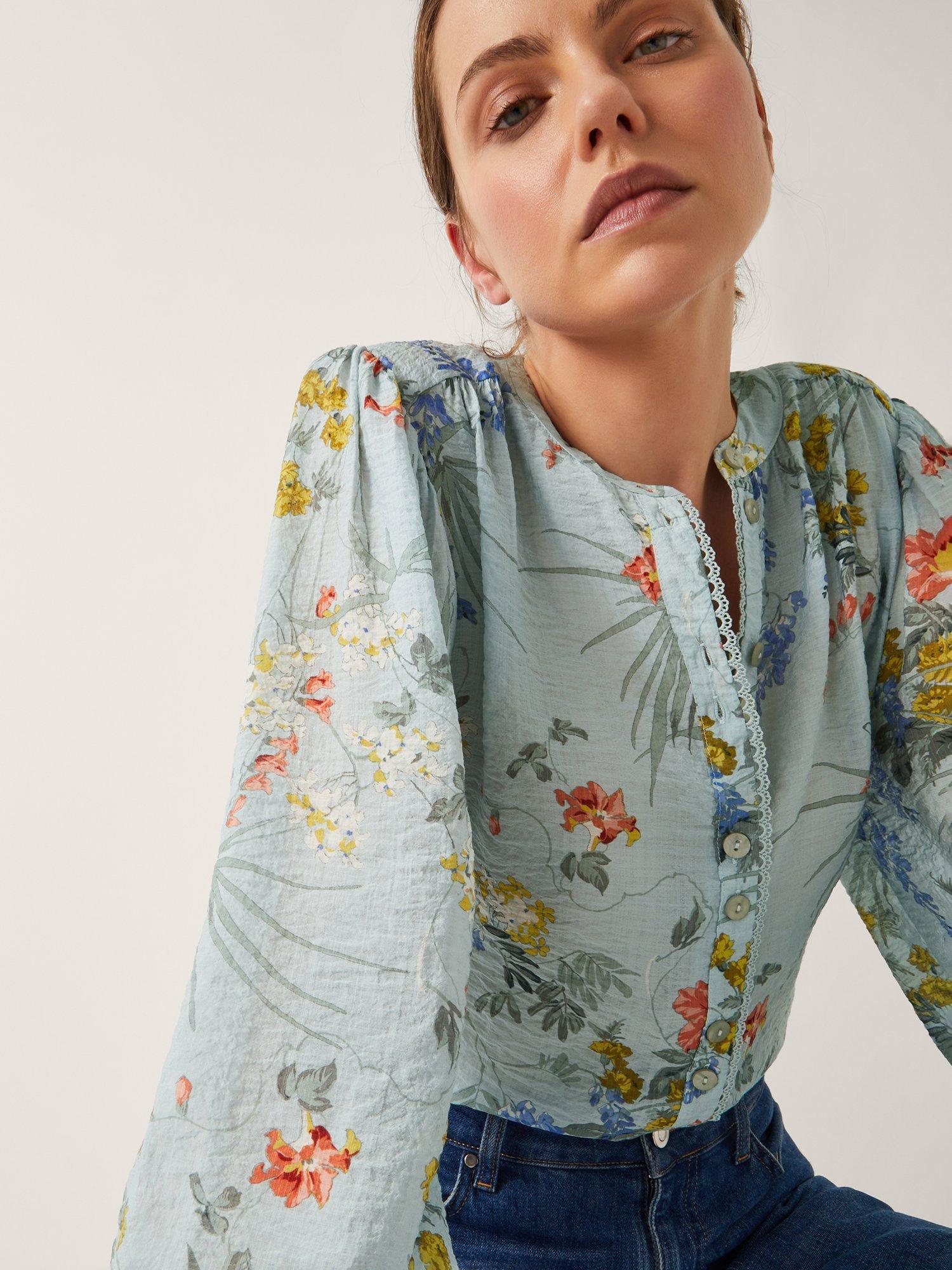 Product image 3 of 5, which shows Monsoon Jesse Floral Print Blouse, Pale Blue, S