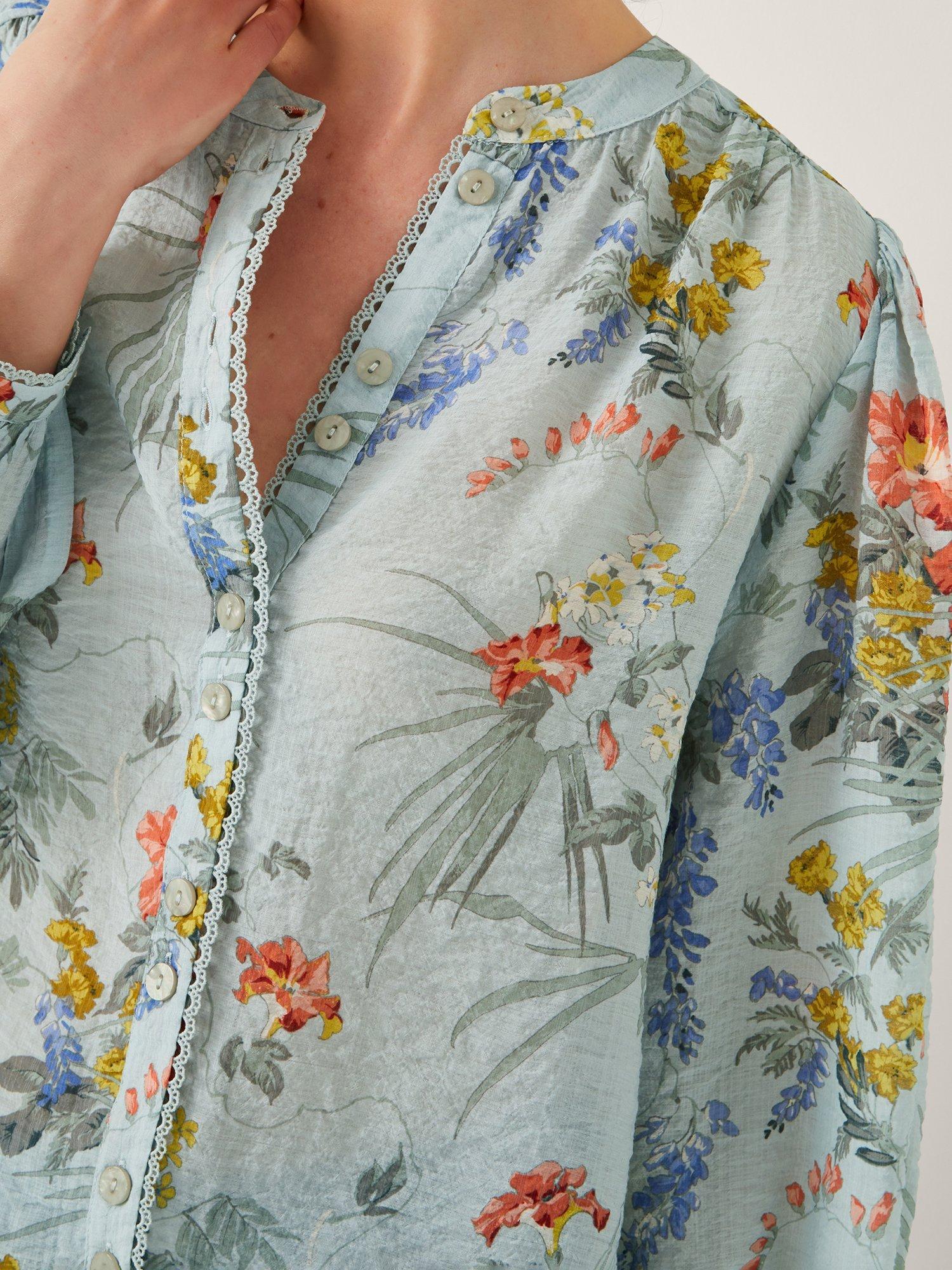 Product image 5 of 5, which shows Monsoon Jesse Floral Print Blouse, Pale Blue, S