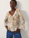 Monsoon Jesse Floral Frill Blouse, Ivory