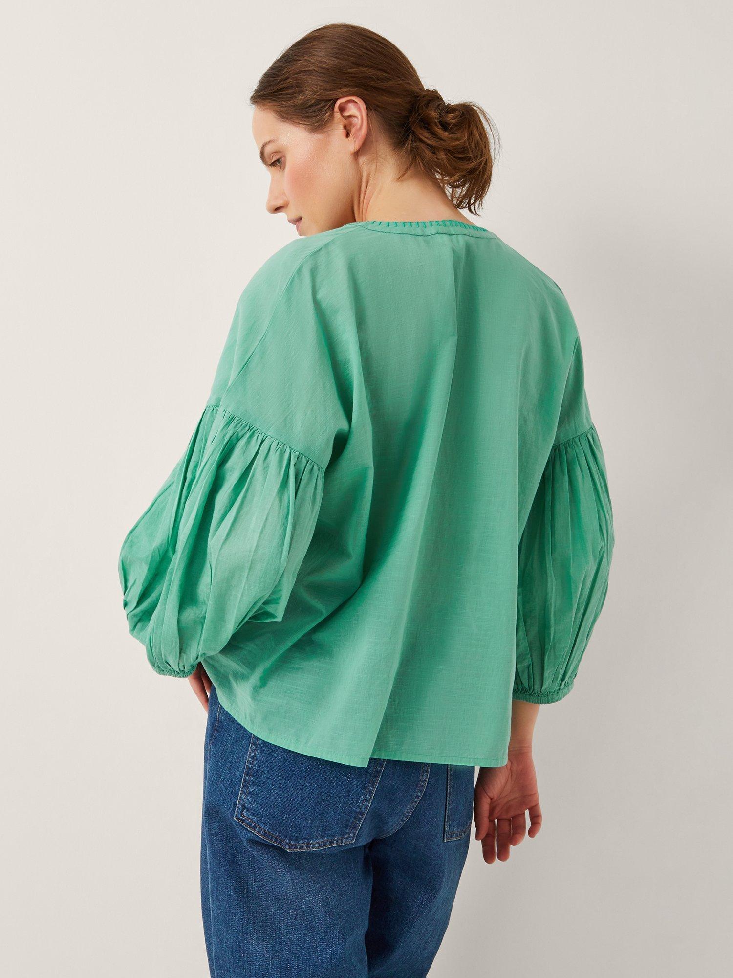 Product image 2 of 4, which shows Monsoon Milly Slouchy Embroidered Blouse, Sea Green, S