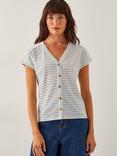 Monsoon Sasha Stripe Button T-Shirt, Ivory