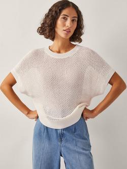 Monsoon Sybil Slouchy Crochet T-Shirt, Ivory, Ivory