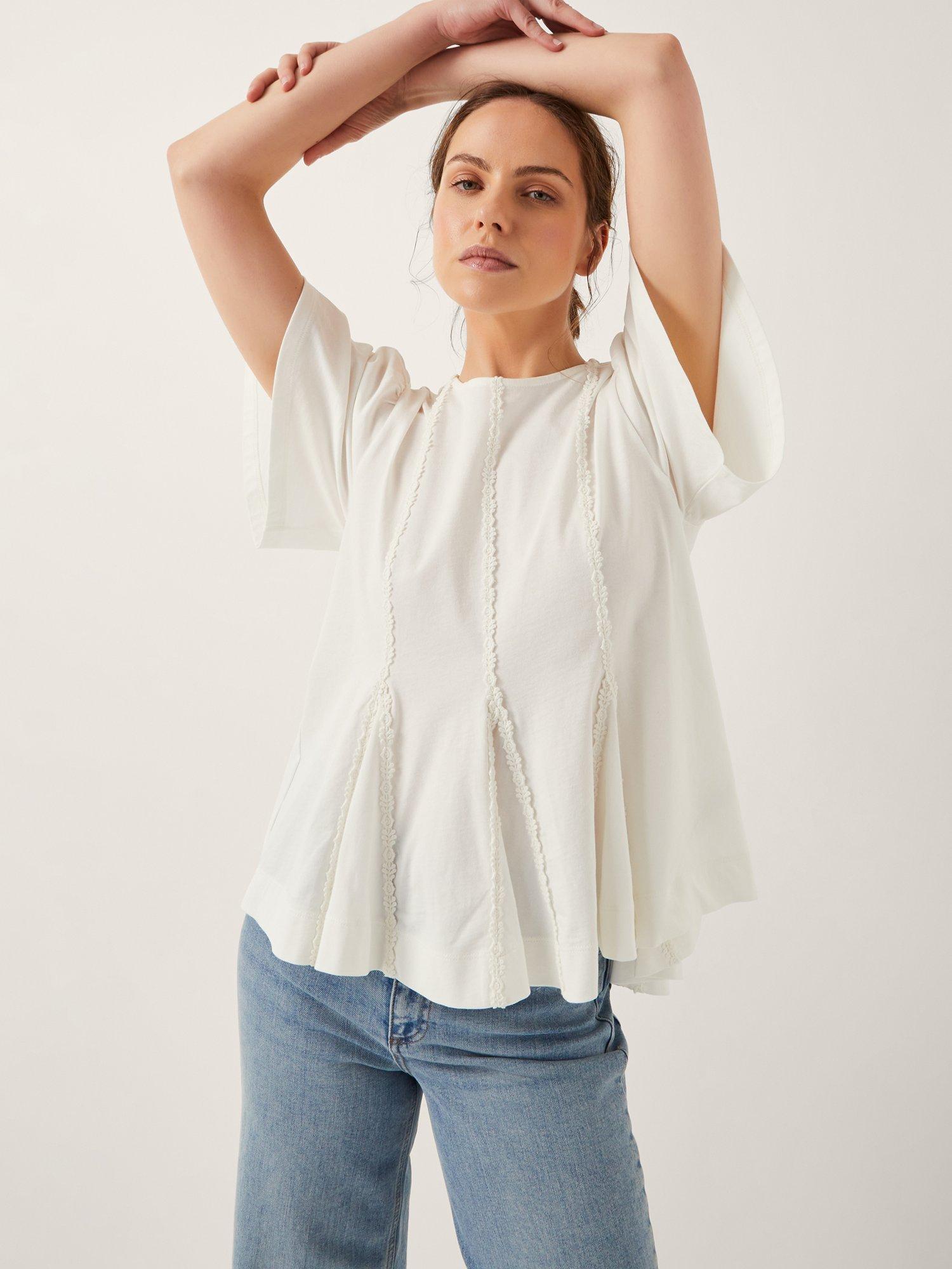 Product image 1 of 5, which shows Monsoon Tate Lace T-Shirt, White, S