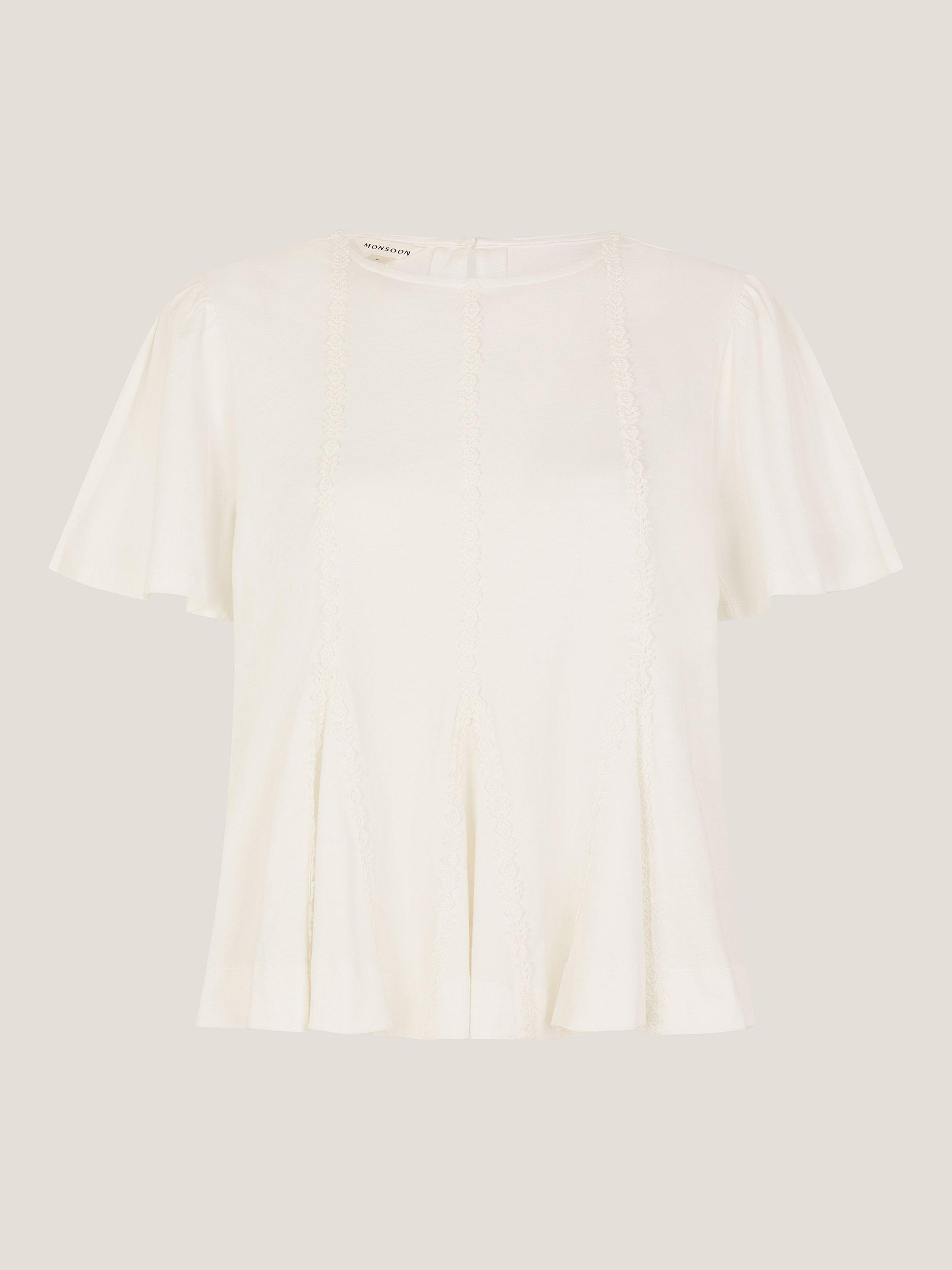 Product image 3 of 5, which shows Monsoon Tate Lace T-Shirt, White, S