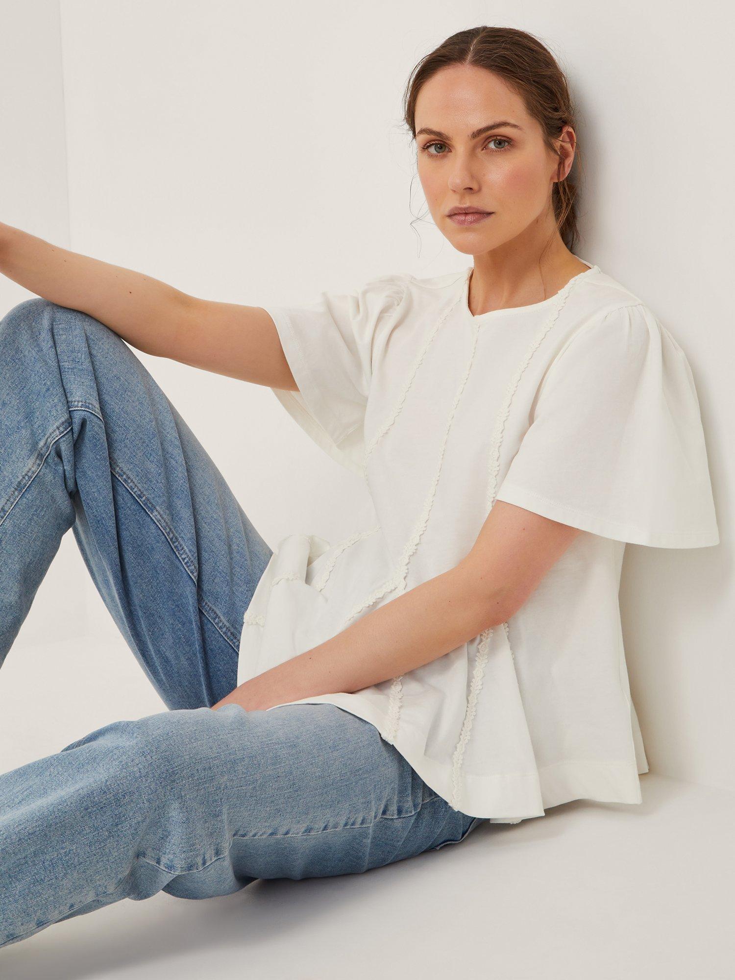 Product image 4 of 5, which shows Monsoon Tate Lace T-Shirt, White, S