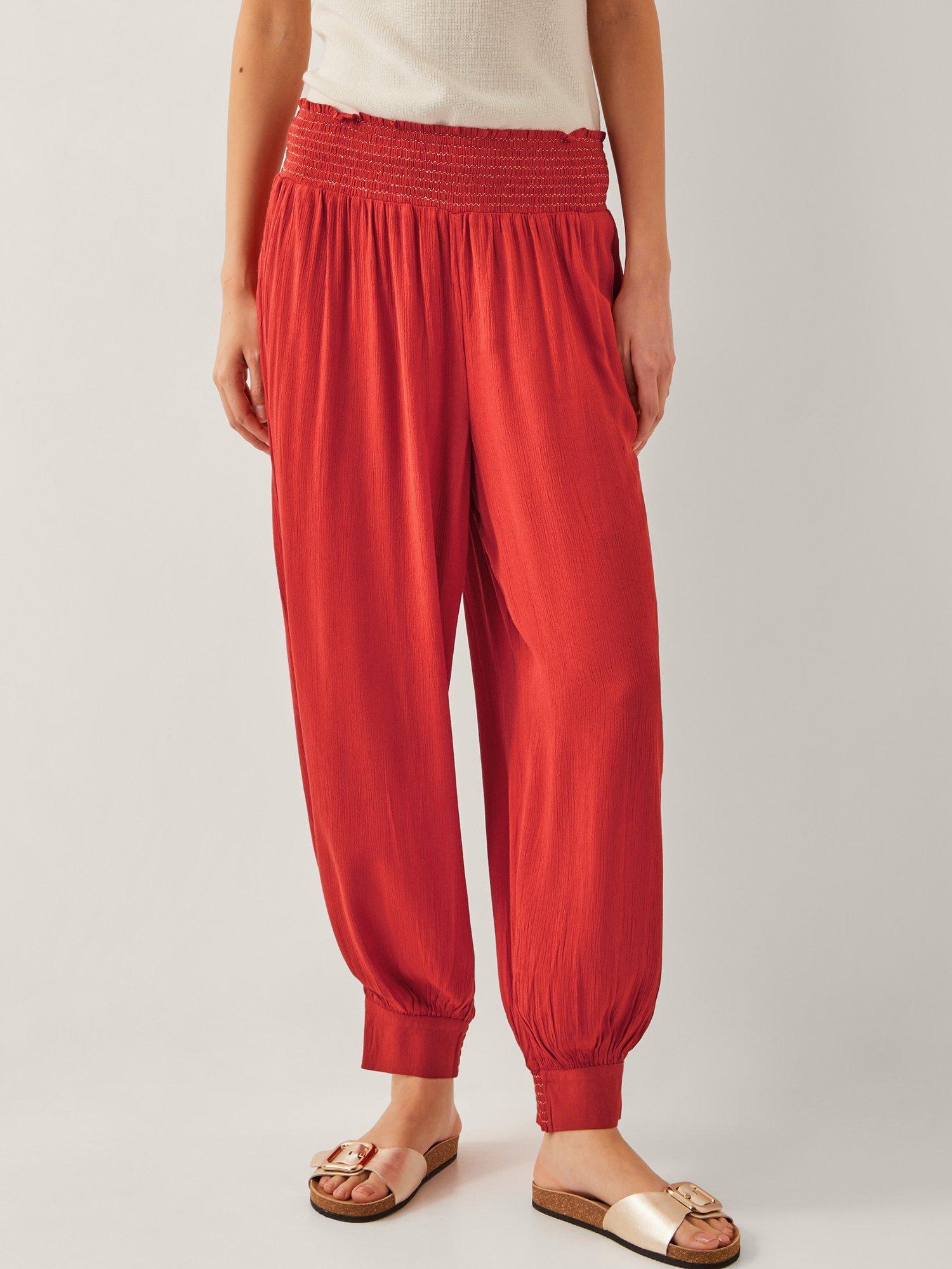 Product image 1 of 5, which shows Monsoon Reese Shirred Harem Trousers, Rust, S