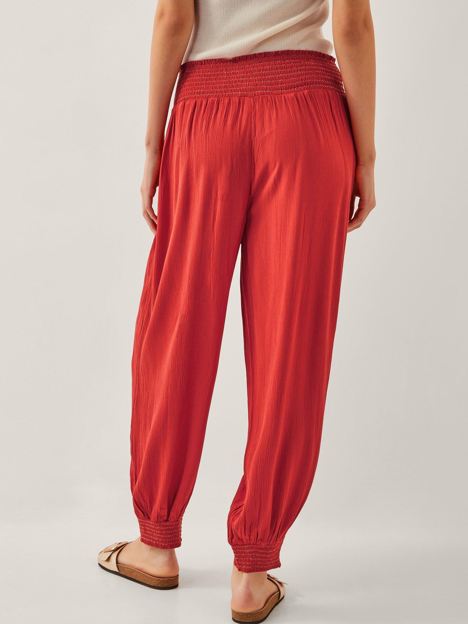 Product image 2 of 5, which shows Monsoon Reese Shirred Harem Trousers, Rust, S
