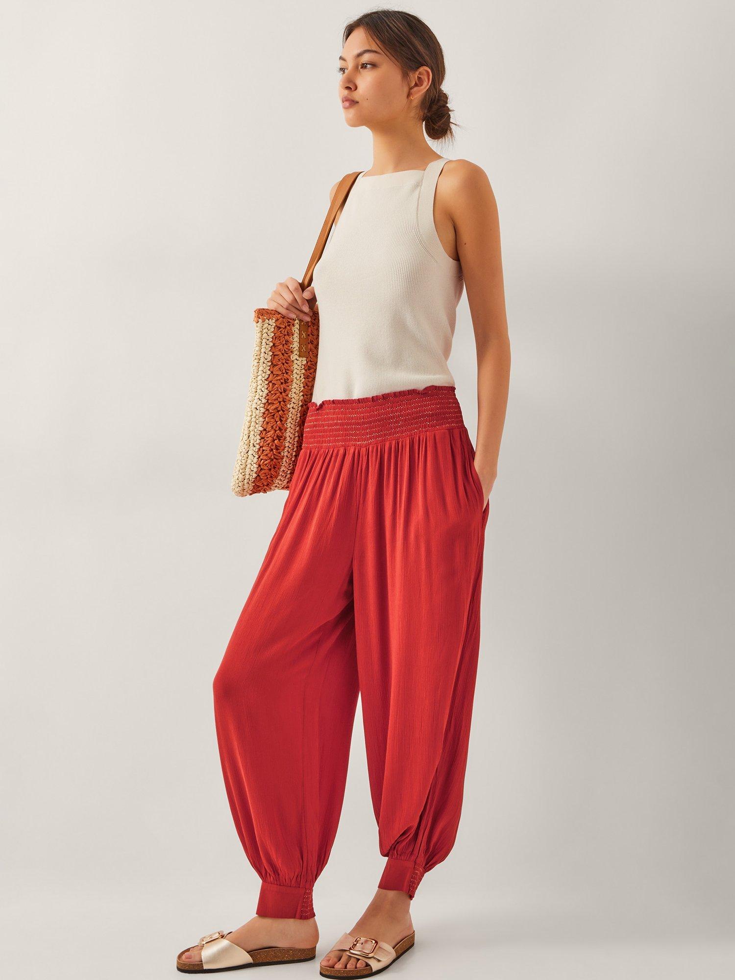 Product image 3 of 5, which shows Monsoon Reese Shirred Harem Trousers, Rust, S