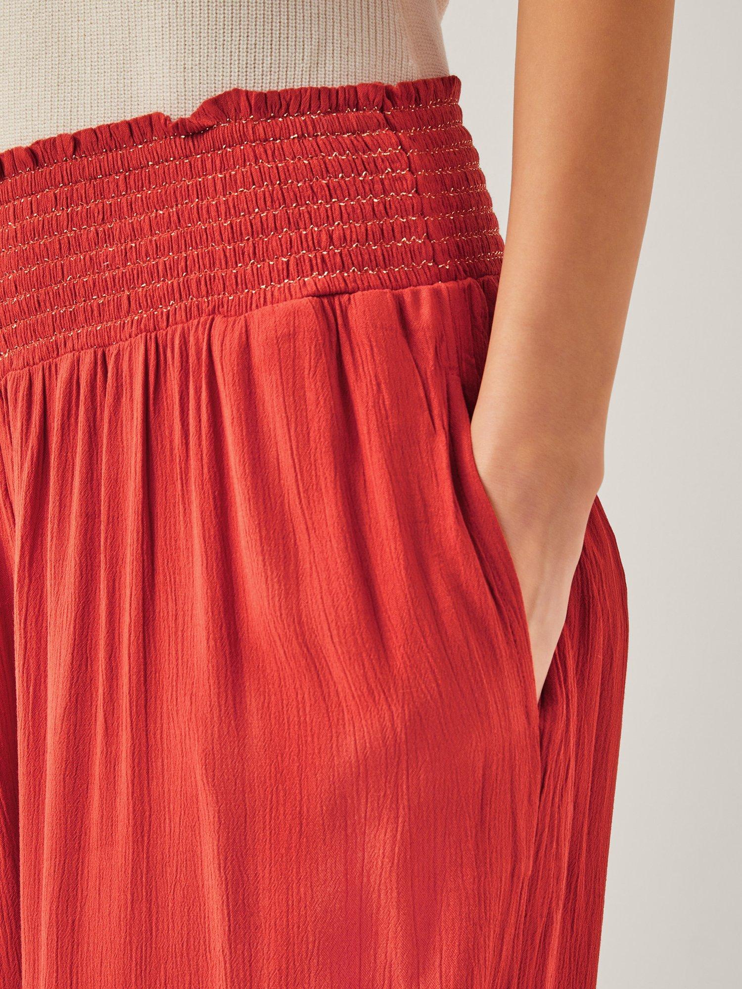 Product image 4 of 5, which shows Monsoon Reese Shirred Harem Trousers, Rust, S