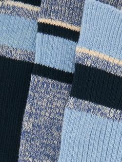 John Lewis Organic Cotton Blend Ankle Stripe Boot Socks, Pack of 3, Blue Multi - view 2, Blue Multi